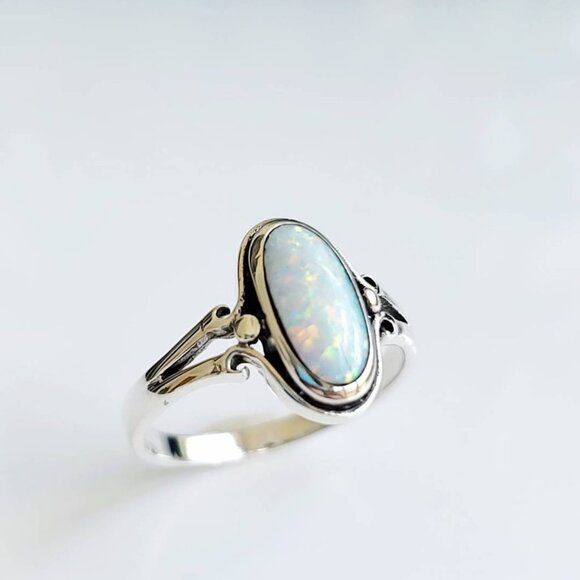 Sterling Silver Opal Ring, Women's Ring, Minimalist Ring, Oval Stone,925 Stamped - Picture 8 of 9
